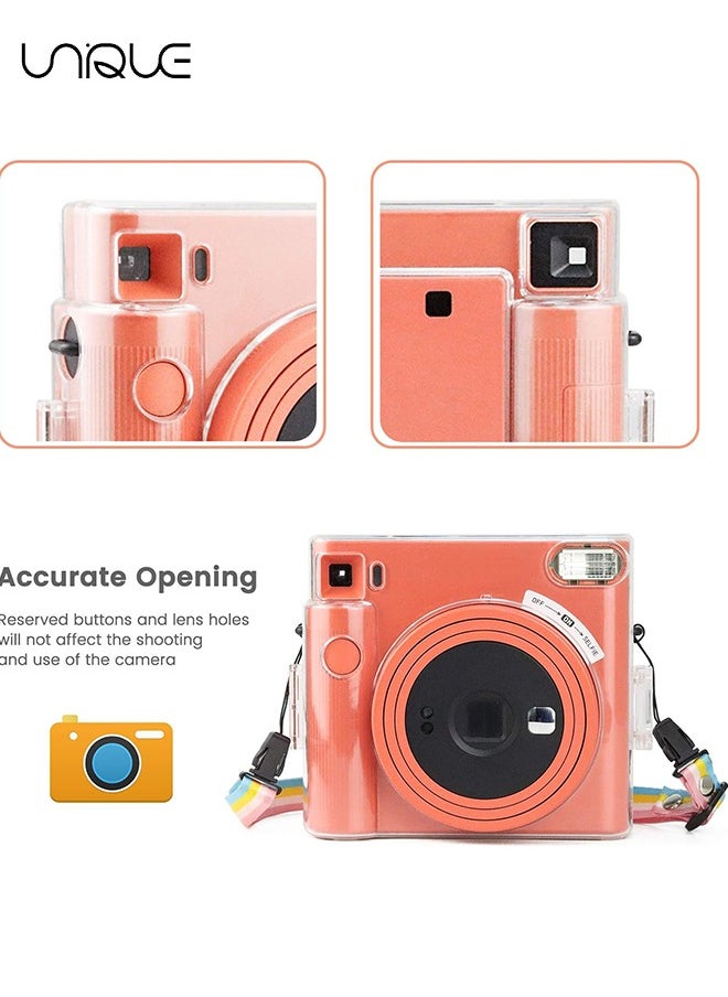 Protective Clear Case for Instax Square SQ1 Instant Film Camera, Crystal Hard PC Cover for Instax Square SQ1 with Removable Rainbow Shoulder Strap