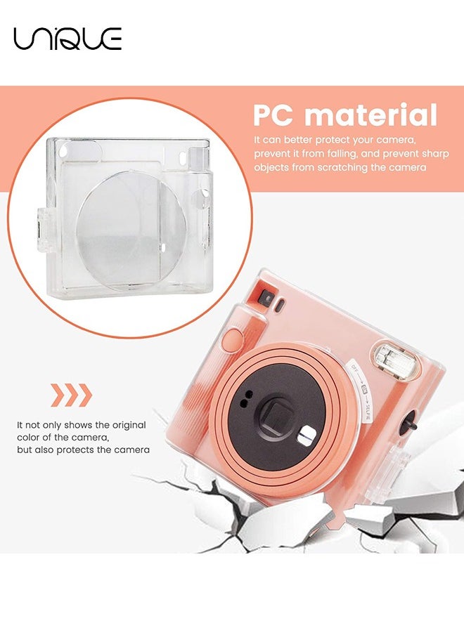 Protective Clear Case for Instax Square SQ1 Instant Film Camera, Crystal Hard PC Cover for Instax Square SQ1 with Removable Rainbow Shoulder Strap