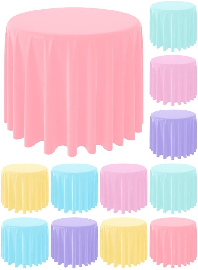 MASHAN 12Pack Round Pastel Color Tablecloths,Plastic Pastel Rainbow Tablecloth Disposable Round Table Covers for Baby Shower, Wedding,Girls Birthday Party and Ice Cream Party Decoration,6Color, 84 Inch - Image 1