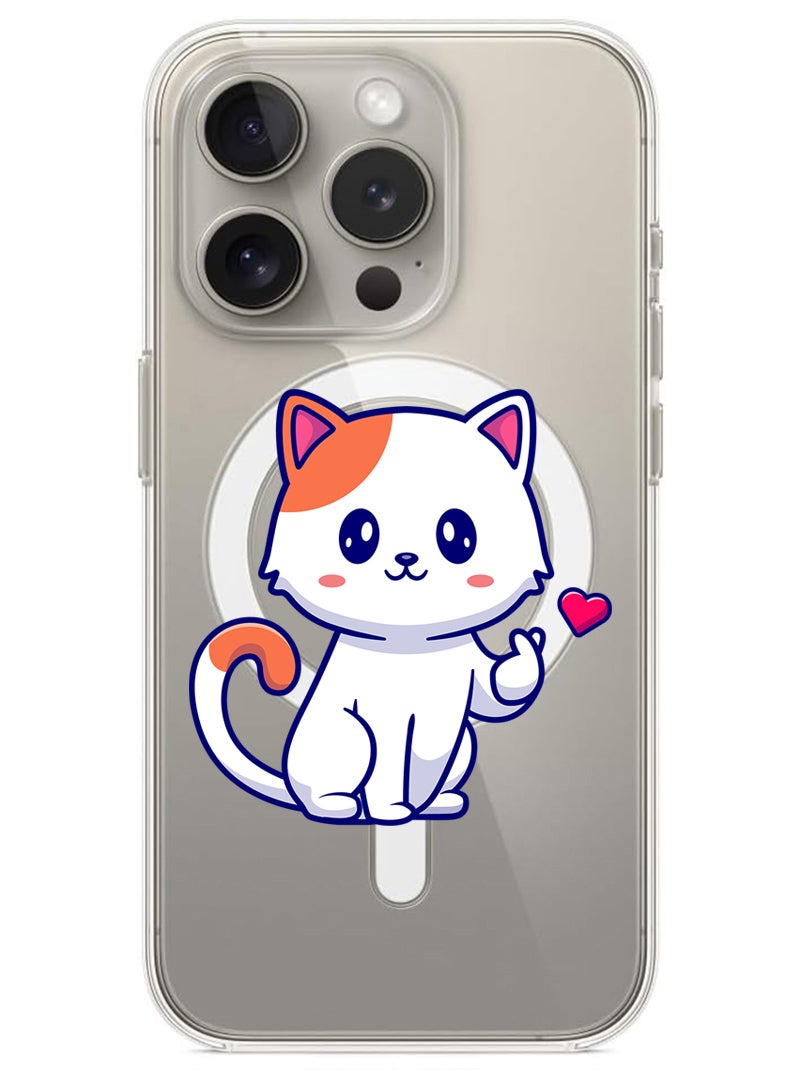 Theodor Magnetic Case for iPhone 15 Pro Max 6.7-inch Compatible with MagSafe Wireless Charging, Shockproof Phone Bumper Cover Cat love - Image 1