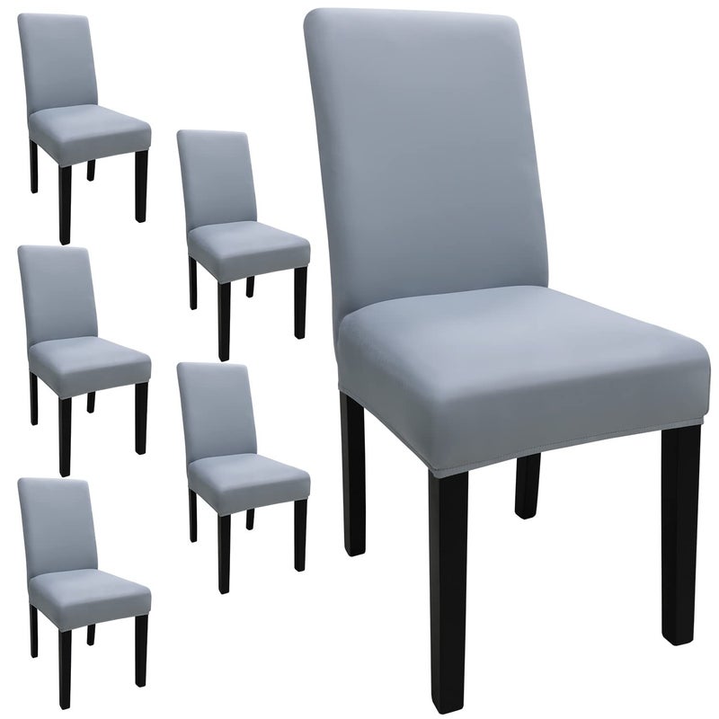 Keyroal Dining Room Chair Covers Set of 6  Stretch Solid Color Parsons Chair Slipcovers Spandex Removable Washable Kitchen Chair Protector Cover for Dining Room  Hotel  Ceremony(Light Grey) - Image 1