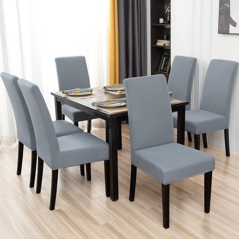 Keyroal Dining Room Chair Covers Set of 6  Stretch Solid Color Parsons Chair Slipcovers Spandex Removable Washable Kitchen Chair Protector Cover for Dining Room  Hotel  Ceremony(Light Grey) - Image 2