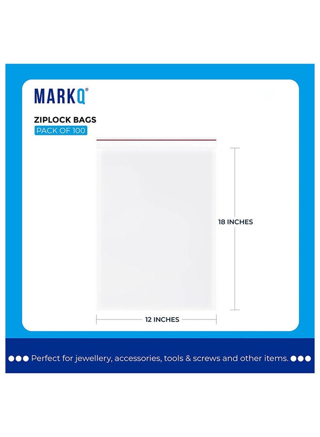 MARKQ 100-Piece 12x18 inches Clear Poly Reclosable Zipper Lock Bags - Resealable Plastic Zipper Bags For Moving And Storing Garments Pants Blankets Home And Office Supplies - Image 2
