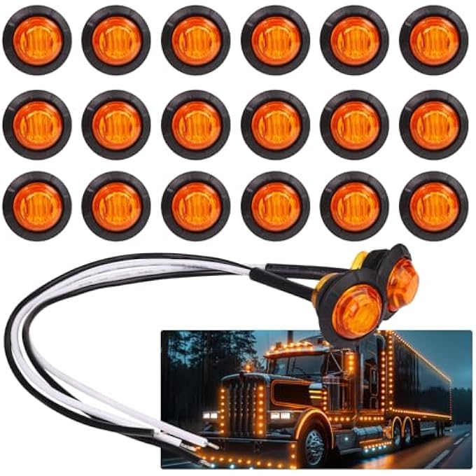TMH Pack Of 20 34 Inch Mount Amber Led Clearance Bullet Marker Lights Side Led Marker Lights For Trailer Truck Rv Car Bus Van - Image 1