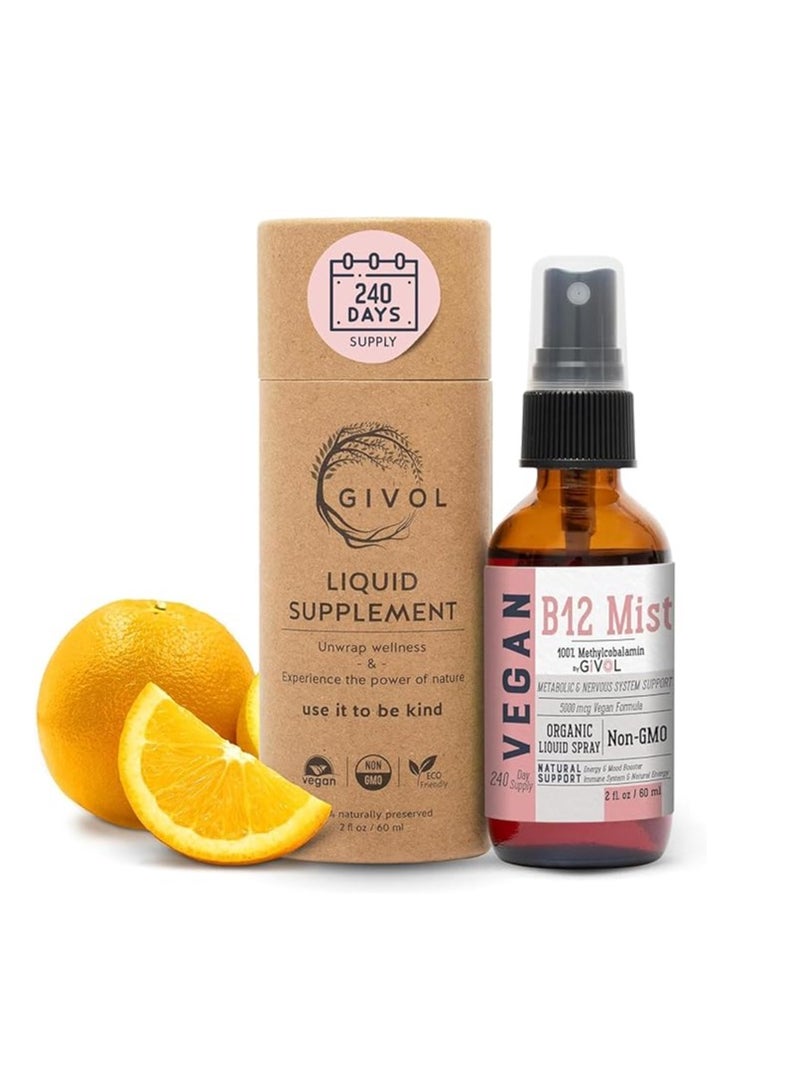 GIVOL Organic Vegan Vitamin B12 Supplement Liquid 5,000mcg 2 fl oz