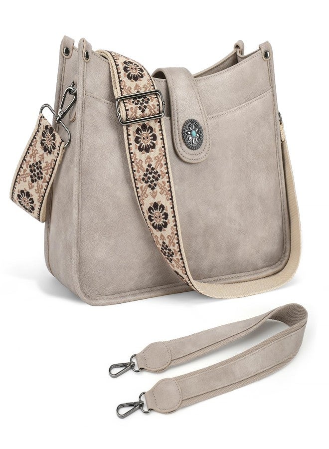 APHISON Crossbody Bags For Women Trendy, Vegan Leather Hobo Purse Multi Pockets Shoulder Handbags Bucket Bag with 2 Strap Grey - Image 1