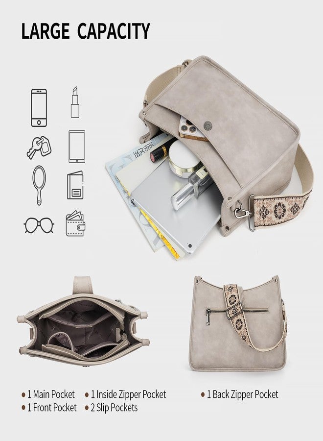APHISON Crossbody Bags For Women Trendy, Vegan Leather Hobo Purse Multi Pockets Shoulder Handbags Bucket Bag with 2 Strap Grey - Image 4