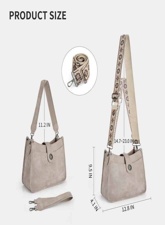 APHISON Crossbody Bags For Women Trendy, Vegan Leather Hobo Purse Multi Pockets Shoulder Handbags Bucket Bag with 2 Strap Grey - Image 2