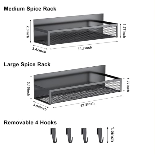 Aufworld Magnetic Spice Rack for Refrigerator, 2 Pack Magnetic Shelf, Fridge Magnet Organizer with Moveable 4 Hooks, Magnetic Fridge Shelf for Kitchen Organization and Storage (2 Pack) - Image 2