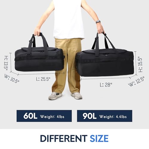 Haimont Gym Duffel Backpack Bag for Men Large Sports Duffle Bags with Backpack Straps for Hiking Travel Weekender Workout, Water Resistant, Black, 90L - Image 5