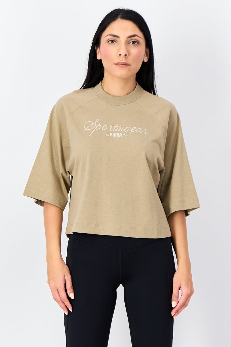 PUMA Women Oversized Fit Short Sleeve Outdoor T-Shirt, Dark Beige - Image 1