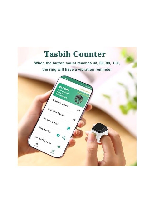 بستوش خاتم الكتروني ذكي للتسبيح مصمم لتلبية احتياجات المسلمين لتذكيرات التسبيح وأوقات الصلاة.مع شاشه OLED مقاس (18)mm -ابيض - Image 3