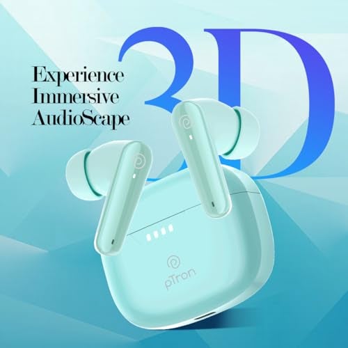 pTron Basspods Tour TWS Earbuds with 3D AudioScape, 45Hrs Playtime, TruTalk AI-ENC Calls, 50ms Low Latency Sync, BT v5.3, Type-C Fast Charging, Voice Asst. & IPX5 Water Resistant (Mint Julep) - Image 3