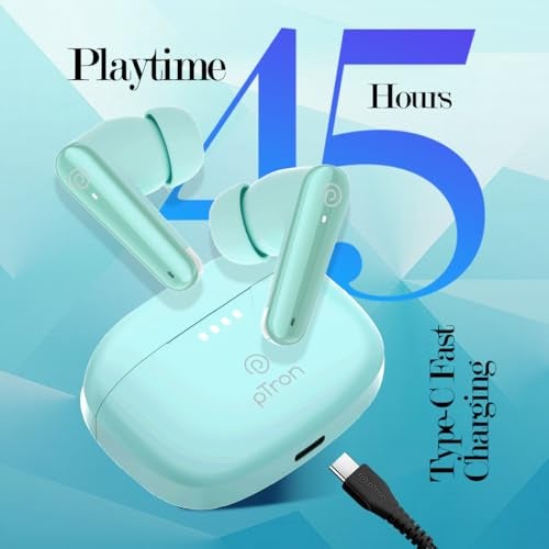 pTron Basspods Tour TWS Earbuds with 3D AudioScape, 45Hrs Playtime, TruTalk AI-ENC Calls, 50ms Low Latency Sync, BT v5.3, Type-C Fast Charging, Voice Asst. & IPX5 Water Resistant (Mint Julep) - Image 4