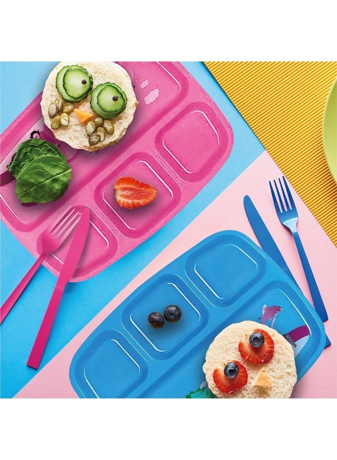 PLASKIDY Toddler Plates With Dividers - Set of 4 Kids Dinner Plates with 4 - Compartment Brightly Colored Children Divided Tray Dishwasher Safe BPA Free Plate With Fun Zoo Design - Image 4