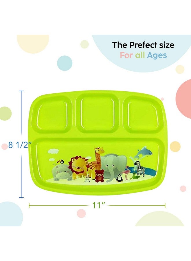 PLASKIDY Toddler Plates With Dividers - Set of 4 Kids Dinner Plates with 4 - Compartment Brightly Colored Children Divided Tray Dishwasher Safe BPA Free Plate With Fun Zoo Design - Image 3