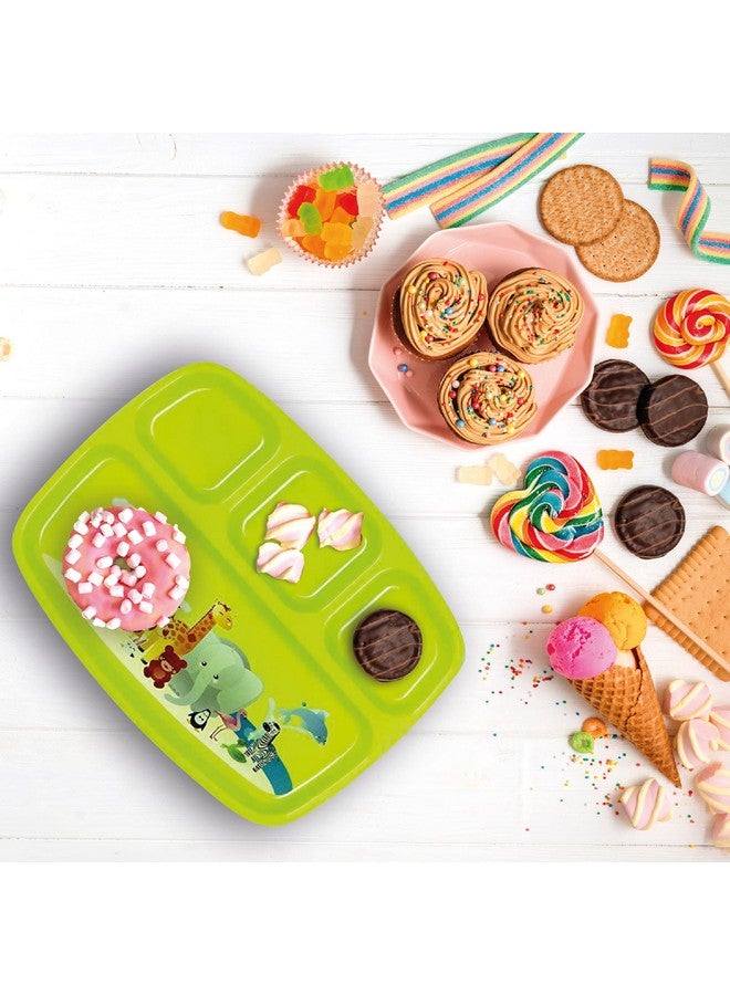 PLASKIDY Toddler Plates With Dividers - Set of 4 Kids Dinner Plates with 4 - Compartment Brightly Colored Children Divided Tray Dishwasher Safe BPA Free Plate With Fun Zoo Design - Image 5