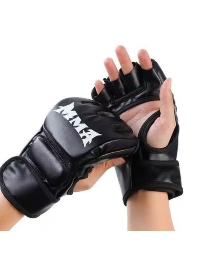 MMA قفازات للبالغين لحقيبة الملاكمة، للملاكمة، التدريب القتالي، نصف إصبع مع حشوة سميكة، لف طويل للمعصم، قفازات ملاكمة مضادة للإصابة، قفازات كيك بوكسينغ - Image 1