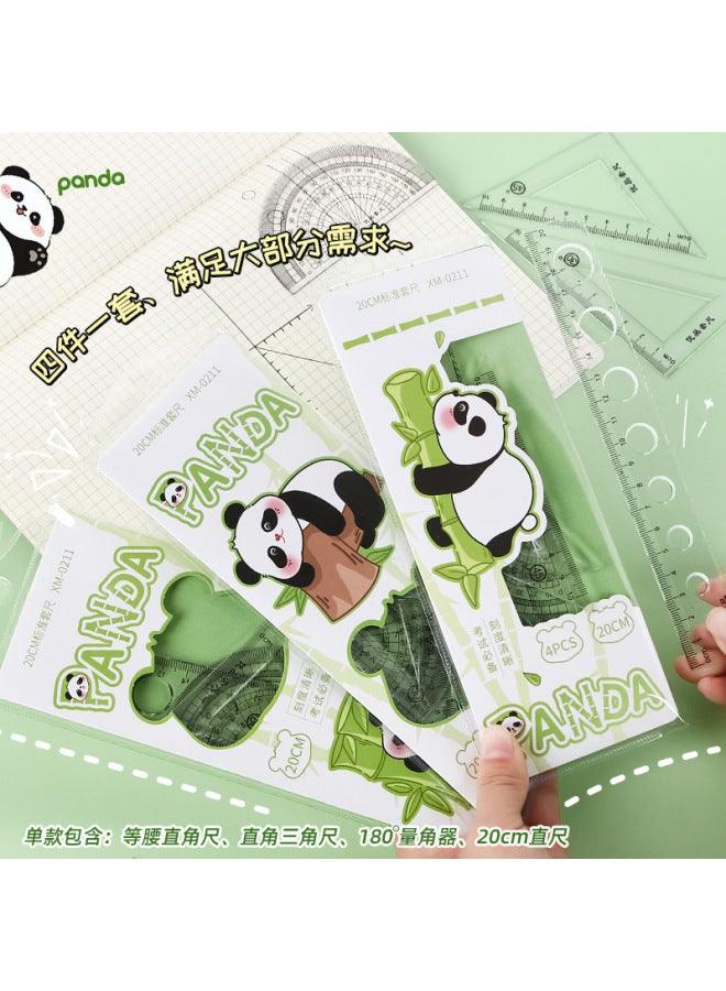 HELPS Creative Panda Cartoon Ruler Set Student Drawing Ruler Triangle Plate Suit Protractor Ruler Four-piece Set - Image 4