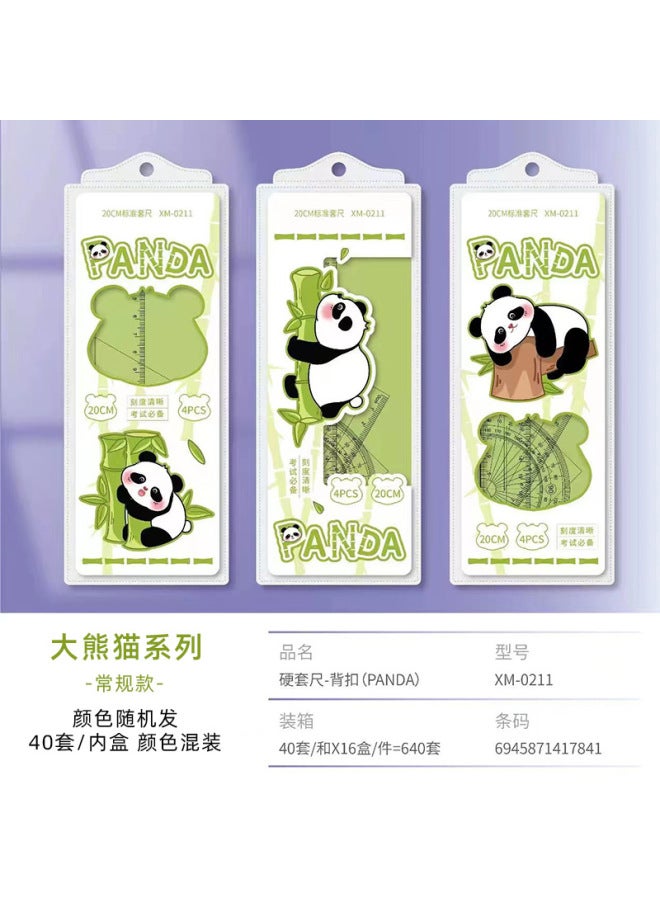 HELPS Creative Panda Cartoon Ruler Set Student Drawing Ruler Triangle Plate Suit Protractor Ruler Four-piece Set - Image 1