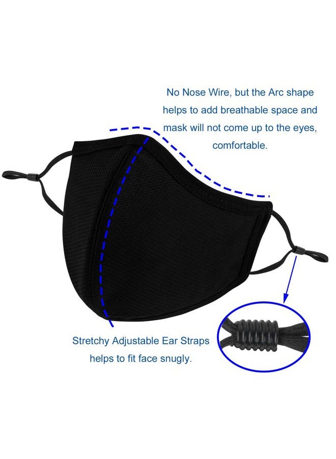 Yarehand Cloth Face Mask, 3-Ply Adjustable Ear Loops, Washable Reusable Cotton Black Sport Masks for Unisex Adults (Pack of 4) - Image 4