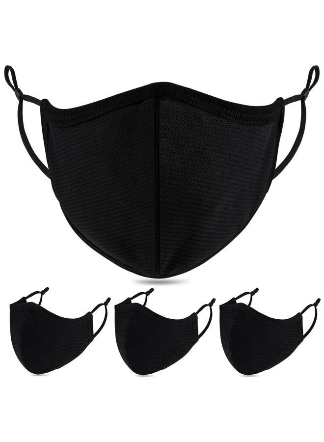 Yarehand Cloth Face Mask, 3-Ply Adjustable Ear Loops, Washable Reusable Cotton Black Sport Masks for Unisex Adults (Pack of 4) - Image 1