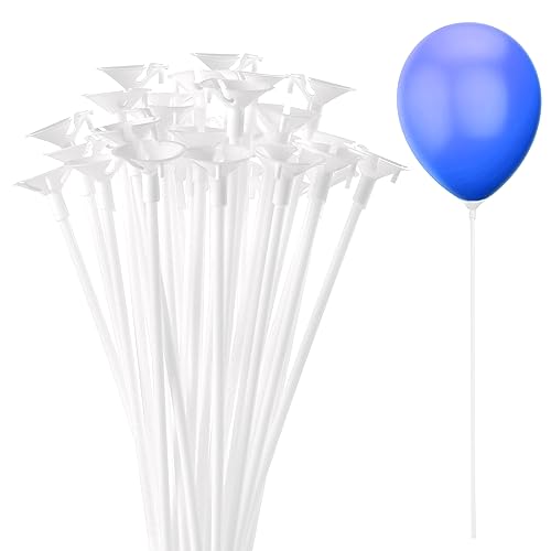 PP OPOUNT 20 PCS Balloon Sticks 157 Inch Sticks with Cups Plastic Sticks for Anniversary Birthday Wedding Decoration Centerpieces White - Image 1