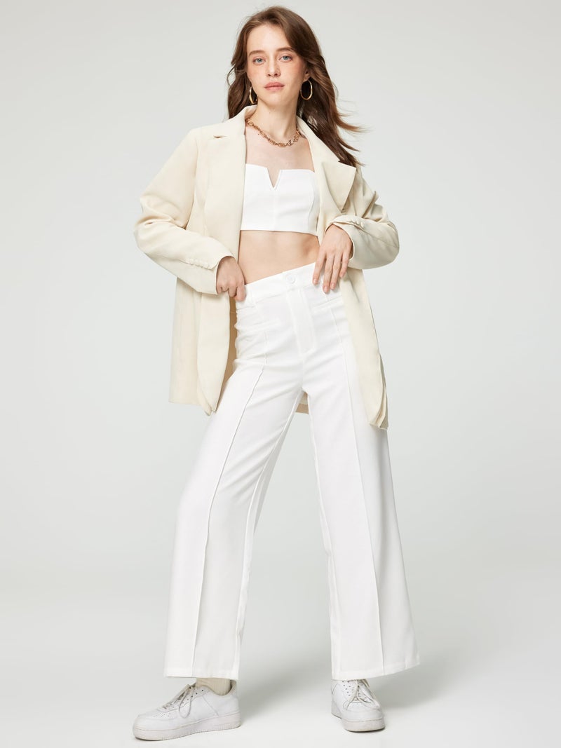 CIDER Solid Stitch Straight Leg Trousers: White, M - Image 4