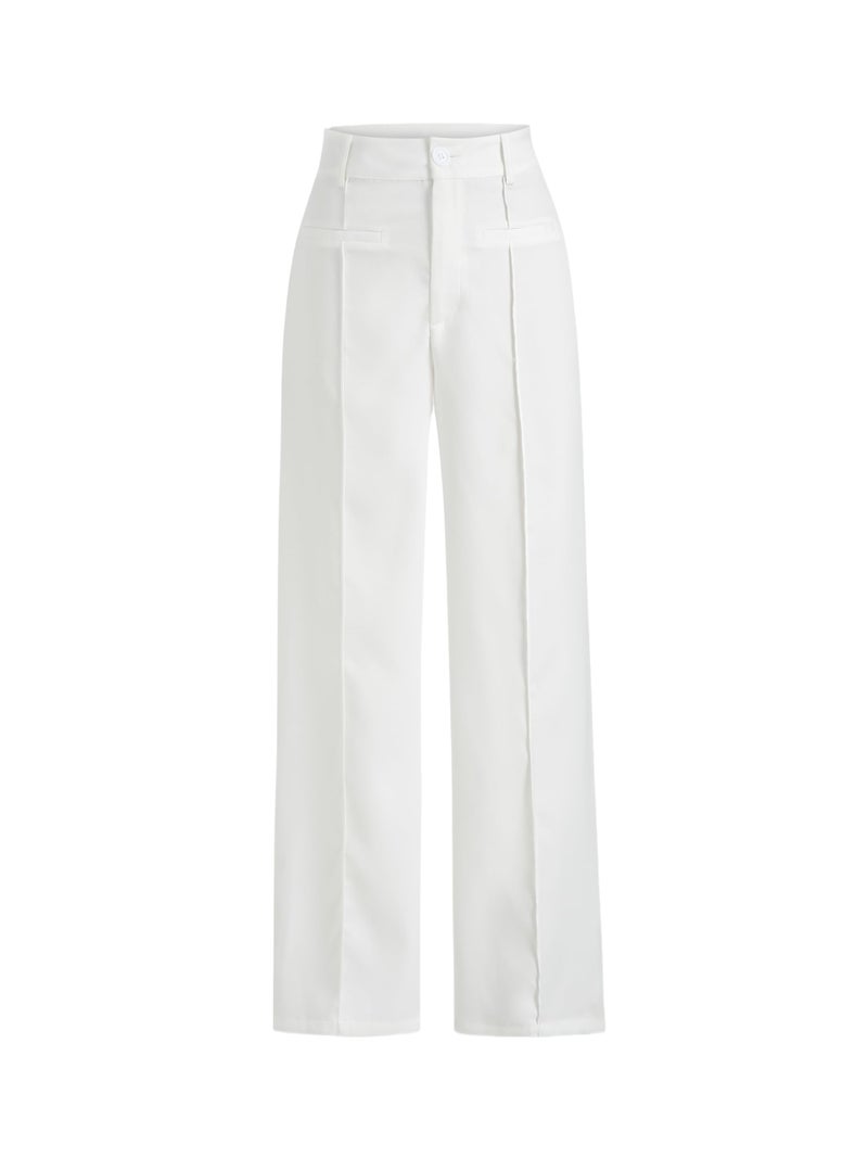 CIDER Solid Stitch Straight Leg Trousers: White, M - Image 1