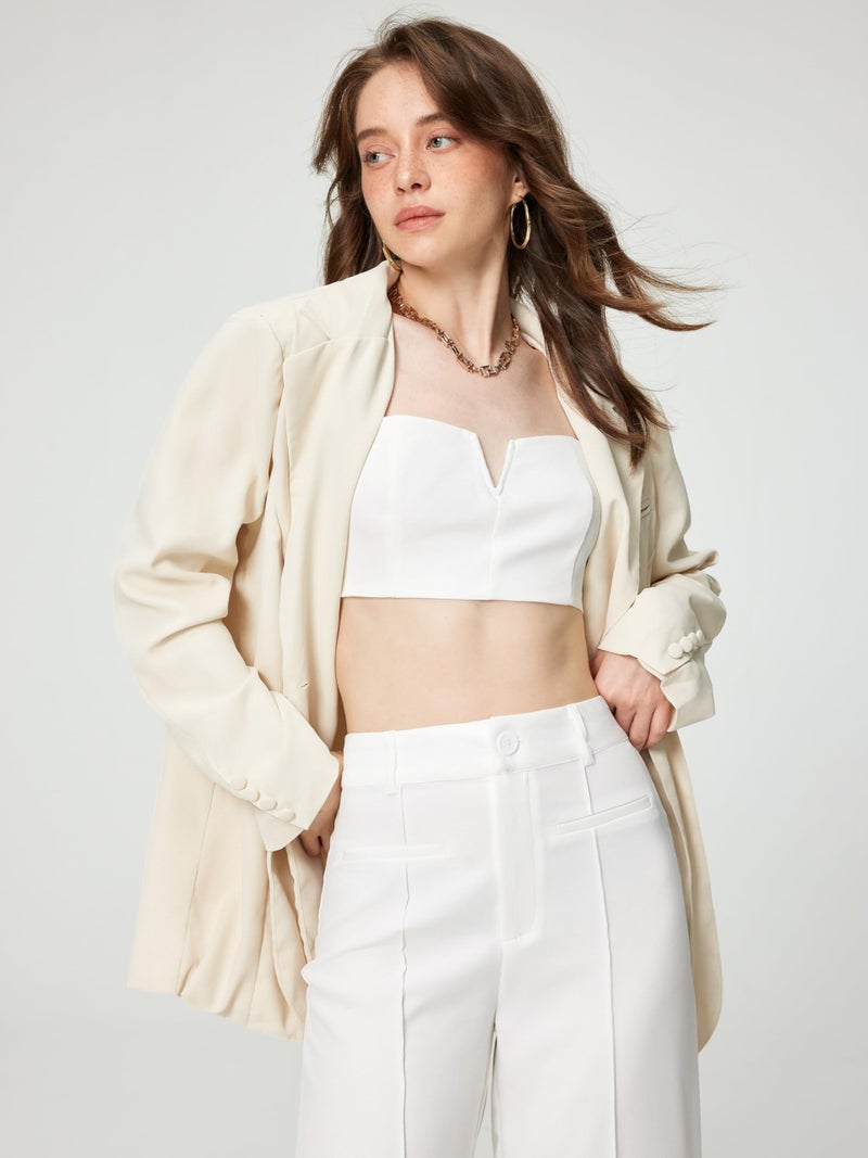 CIDER Solid Stitch Straight Leg Trousers: White, M - Image 3