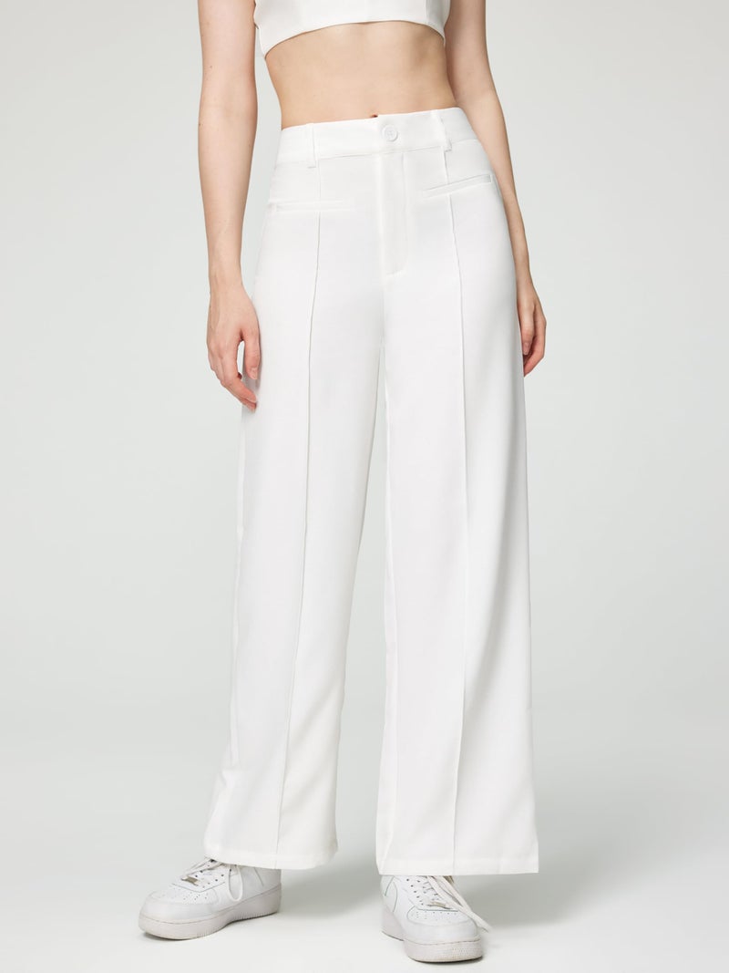 CIDER Solid Stitch Straight Leg Trousers: White, M - Image 2
