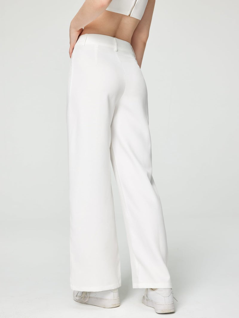 CIDER Solid Stitch Straight Leg Trousers: White, M - Image 5