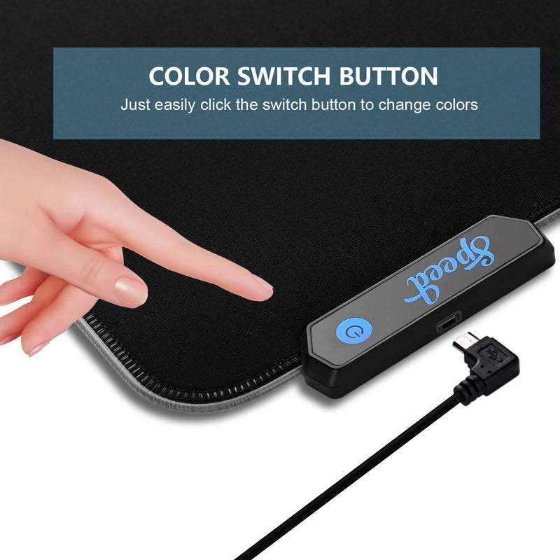 Speed وسادة ماوس للألعاب RGB، إضاءة ناعمة بـ 14 وضع LED، وسادة مكتب للوحة المفاتيح، حصيرة ماوس، قاعدة مطاطية غير قابلة للانزلاق - 78x30 سم - أسود - Image 4