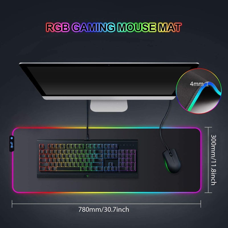 Speed وسادة ماوس للألعاب RGB، إضاءة ناعمة بـ 14 وضع LED، وسادة مكتب للوحة المفاتيح، حصيرة ماوس، قاعدة مطاطية غير قابلة للانزلاق - 78x30 سم - أسود - Image 2
