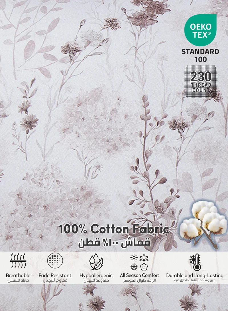 دوناتيلا طقم لحاف قطن 4 قطع مقاس مفرد طوال الموسم سرير مطبوع عليه زهور قابل للعكس (120 * 200 سم) مع حشوة بديلة 350 جرام لكل متر مربع ، رمادي فرنسي