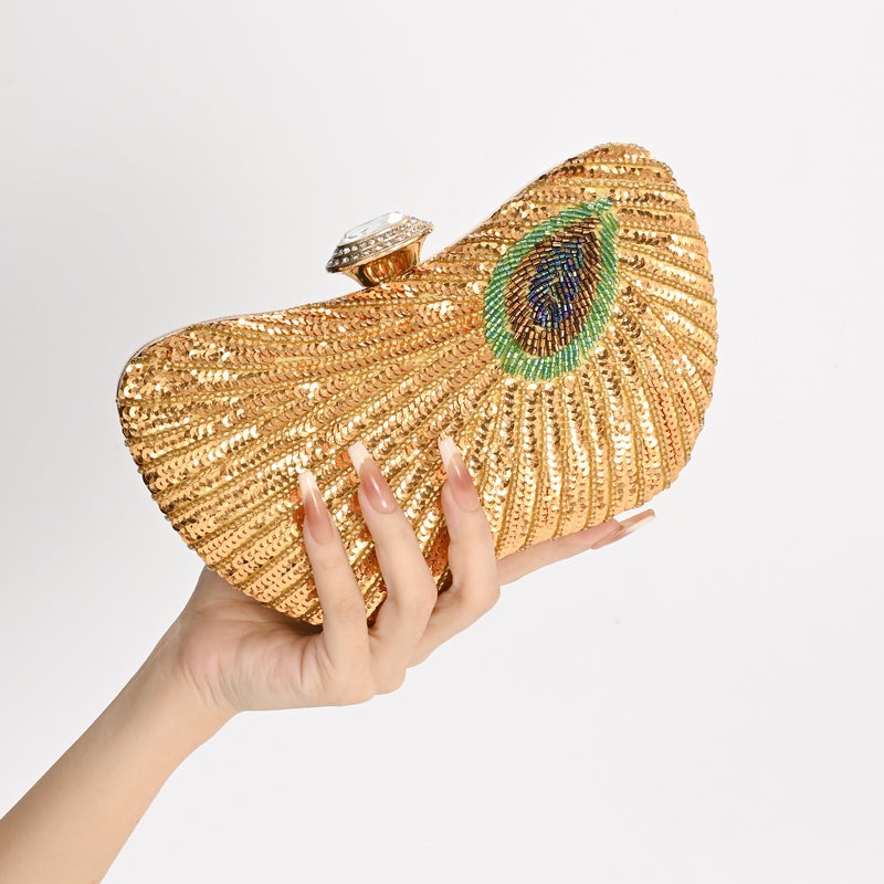 New National Style Chinese Peacock Sequin Embroidered Evening Bag Single Shoulder Crossbody Chain Cheongsam Women'S Small Square Bag - Image 3