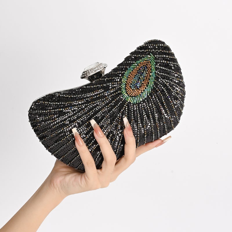 New National Style Chinese Peacock Sequin Embroidered Evening Bag Single Shoulder Crossbody Chain Cheongsam Women'S Small Square Bag - Image 5