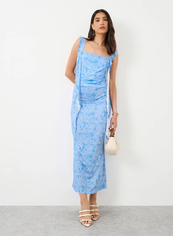 Take Two Take Two Printed Ruffled Strappy Bodycon Midi Dress