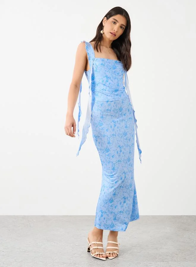 Take Two Take Two Printed Ruffled Strappy Bodycon Midi Dress