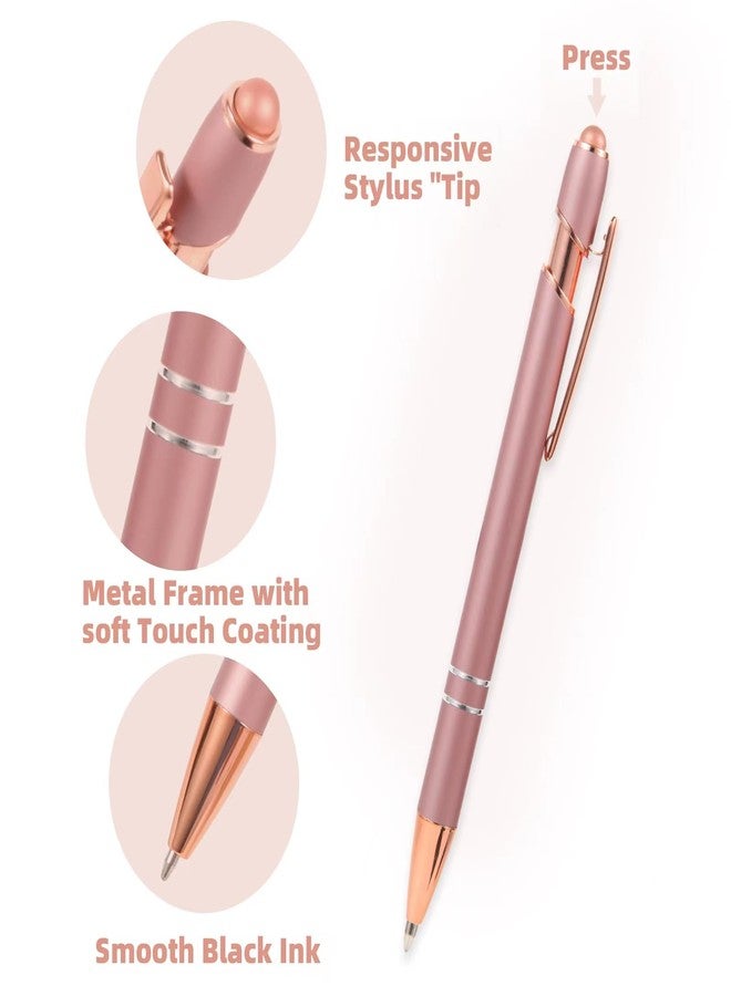 MengRan 12pcs Rose Gold Pens with Stylus Tip, Black Ink Medium Point Ballpoint Pens,Stylus Pens for Touch Screens (12 Rose Gold) - Image 4