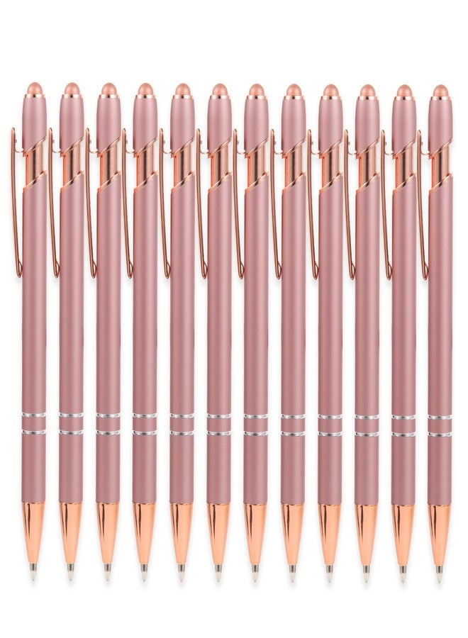 MengRan 12pcs Rose Gold Pens with Stylus Tip, Black Ink Medium Point Ballpoint Pens,Stylus Pens for Touch Screens (12 Rose Gold) - Image 1