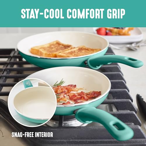GreenLife 8 Piece Nonstick Cookware Set, Non-Toxic PFAS-Free Ceramic Pots & Pans, Dishwasher & Oven Safe, Frying, Sauce, Stock Pot, Glass Lids, Stay-Cool Handles, Wobble Free, Turquoise - Image 2