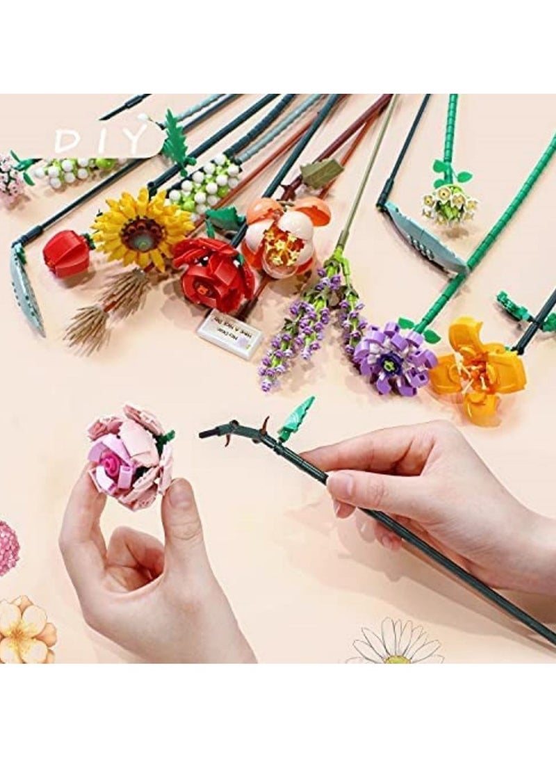 SYOSI - Flower Bouquet Building Blocks, Building Blocks Bouquet Sending DIY Construction Toy Sets with Exquisite Packaging Boxes, Suitable for Room Decoration Aesthetic Desk Decoration 547 Pieces, 8 Flowers - Image 1