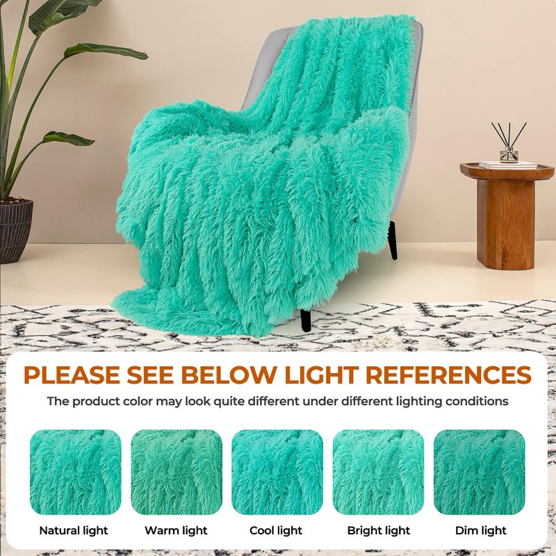 TOONOW Extra Soft Fuzzy Faux Fur Throw Blanket 50""x60""  Reversible Lightweight Fluffy Cozy Plush Comfy Microfiber Fleece Decorative Shaggy Blanket for Couch Sofa Bed  Turquoise - Image 5