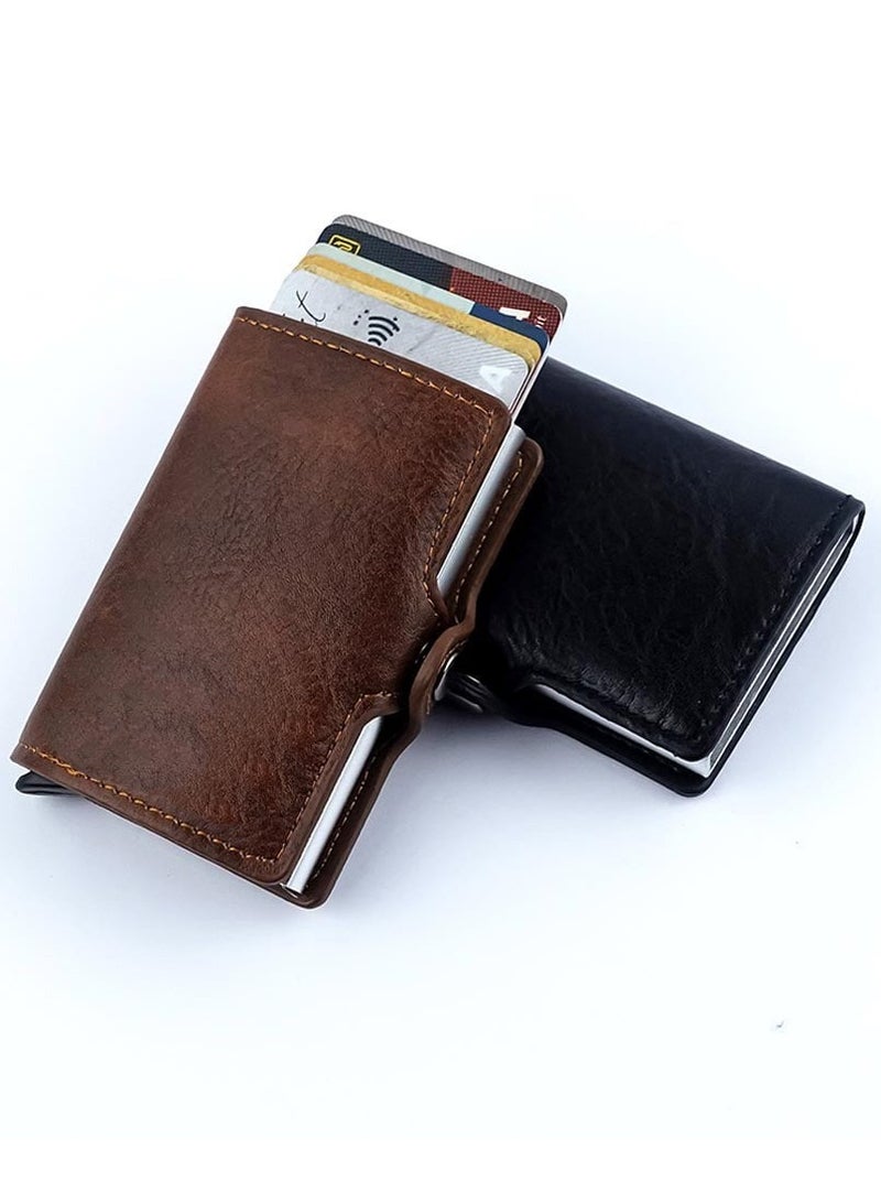 مشبك ملكي محافظ RFID نحيفة ثنائية الطي من الجلد الطبيعي للجيب الأمامي للرجال مع مشبك نقود رفيع للرجال - Image 3