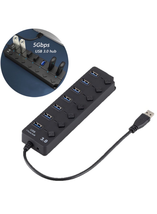 7 منفذ USB 3.0 مركز مع مفاتيح الطاقة الفردية والأضواء، 5Gbps عالية السرعة USB مقسم توسيع محول مع منفذ الطاقة DC، متوافق مع أجهزة الكمبيوتر المحمولة، أجهزة الكمبيوتر الشخصية سطح برو، PS4 / 5، محركات الأقراص الفلاش، الأقراص الصلبة المحمولة، إلخ ﻿ - Image 1