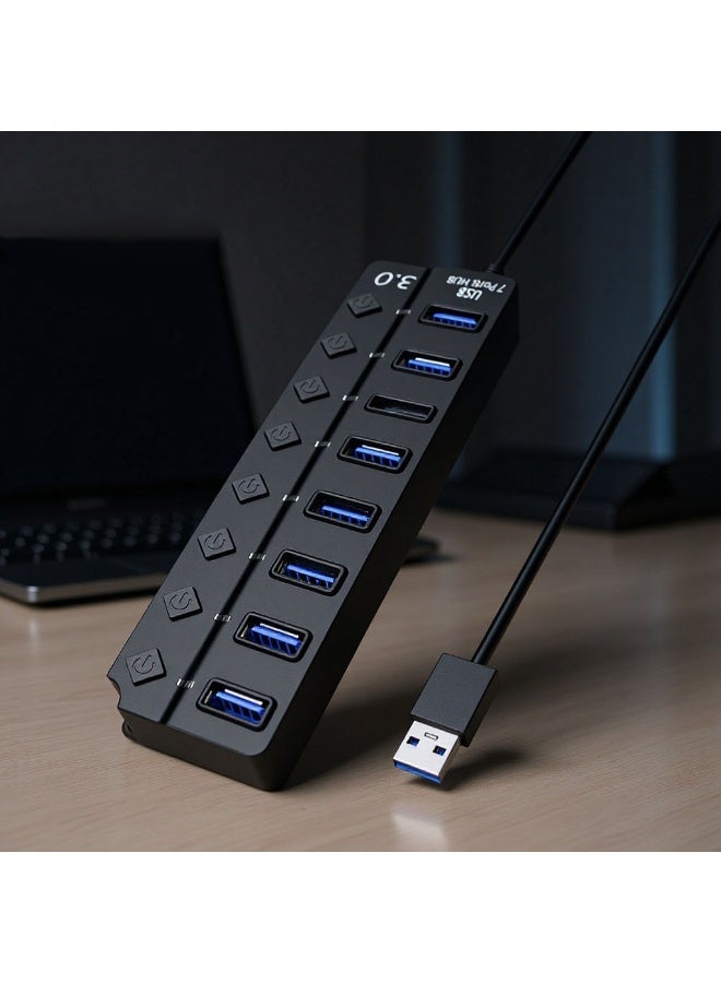 7 منفذ USB 3.0 مركز مع مفاتيح الطاقة الفردية والأضواء، 5Gbps عالية السرعة USB مقسم توسيع محول مع منفذ الطاقة DC، متوافق مع أجهزة الكمبيوتر المحمولة، أجهزة الكمبيوتر الشخصية سطح برو، PS4 / 5، محركات الأقراص الفلاش، الأقراص الصلبة المحمولة، إلخ ﻿ - Image 4