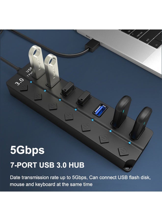 7 منفذ USB 3.0 مركز مع مفاتيح الطاقة الفردية والأضواء، 5Gbps عالية السرعة USB مقسم توسيع محول مع منفذ الطاقة DC، متوافق مع أجهزة الكمبيوتر المحمولة، أجهزة الكمبيوتر الشخصية سطح برو، PS4 / 5، محركات الأقراص الفلاش، الأقراص الصلبة المحمولة، إلخ ﻿ - Image 2