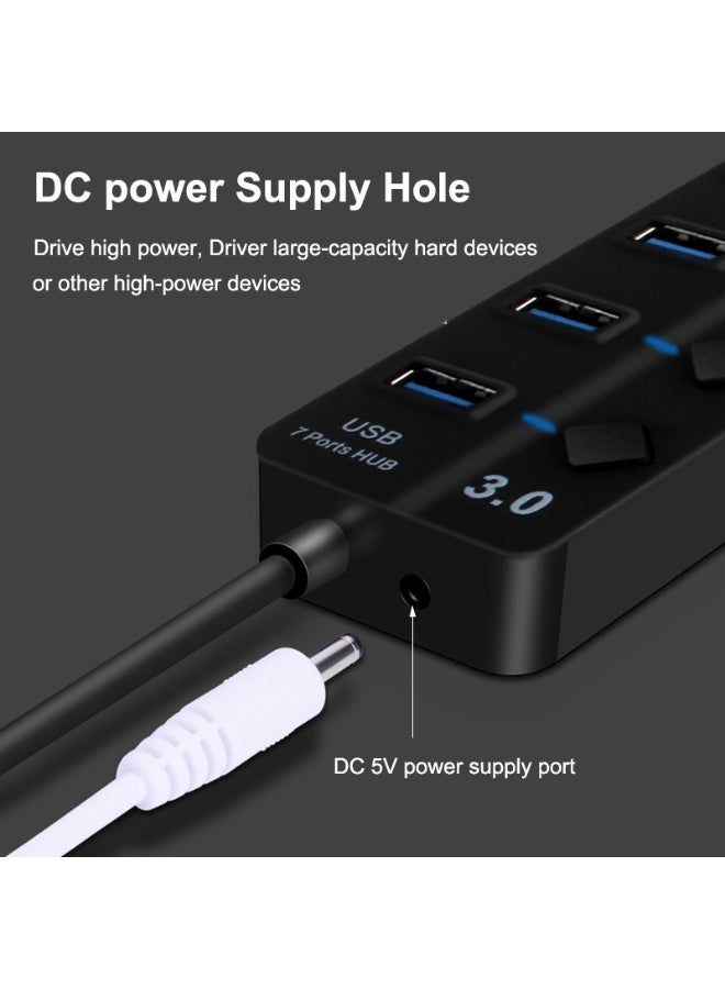 7 منفذ USB 3.0 مركز مع مفاتيح الطاقة الفردية والأضواء، 5Gbps عالية السرعة USB مقسم توسيع محول مع منفذ الطاقة DC، متوافق مع أجهزة الكمبيوتر المحمولة، أجهزة الكمبيوتر الشخصية سطح برو، PS4 / 5، محركات الأقراص الفلاش، الأقراص الصلبة المحمولة، إلخ ﻿ - Image 5