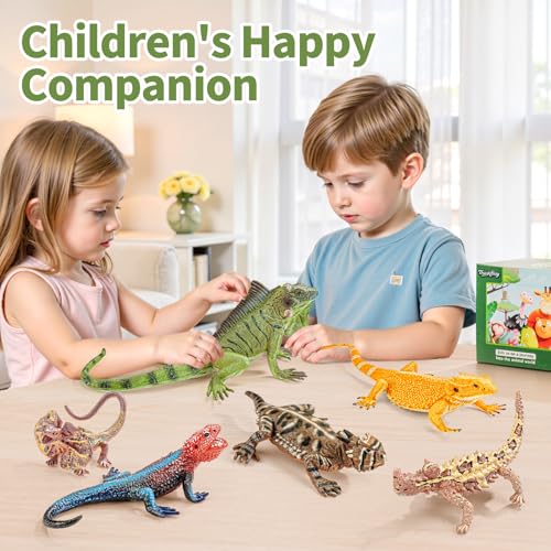 THINKBAY 6PCS Large Lizard Figurines Animal Toys Realistic Plastic Reptile Animal Figures Includes Bearded DragonGreen IguanaFrilledCoast HornedPlains Rock Figures Educational Toy for Kids - Image 5